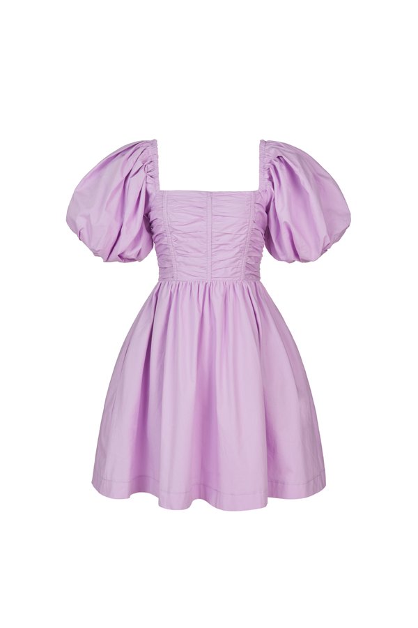 Daphne Ruched Puff Mini Dress in Light Violet