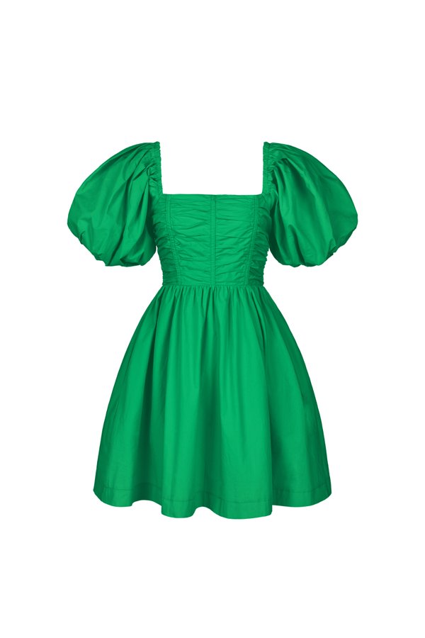 Daphne Ruched Puff Mini Dress in Kelly Green