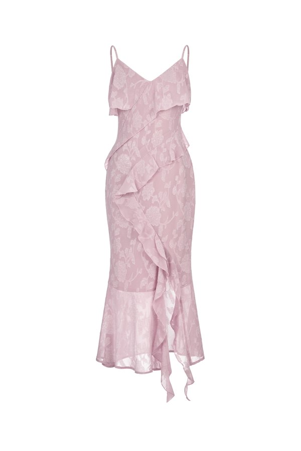 Dovie Frill Slip Midi Dress in Dusty Rose