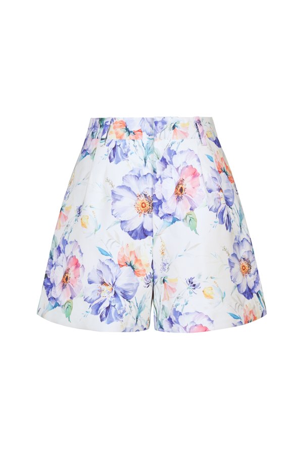 Kaelynn A-line Shorts in Blue Floral Painting