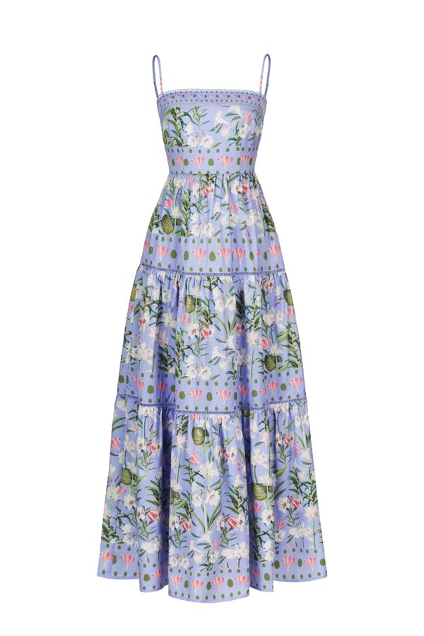 Kaia Tiered Printed Maxi Dress in Cornflower Blue Floral