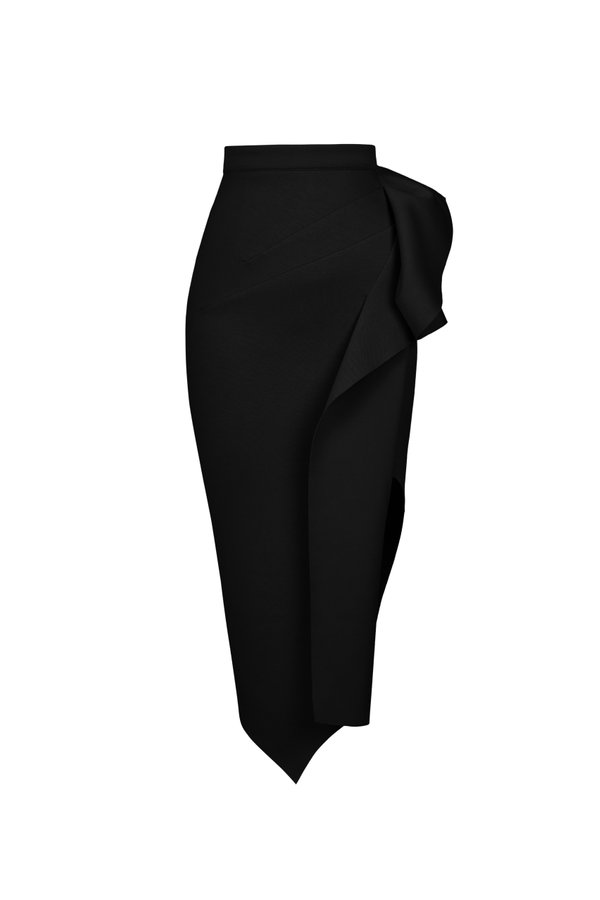 Leona Asymmetric Origami Midi Skirt in Classic Black