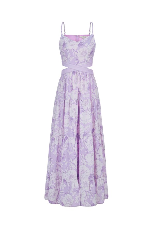 Scarlett Cut-Out Maxi Dress in French Lilac Blooming Garden Print