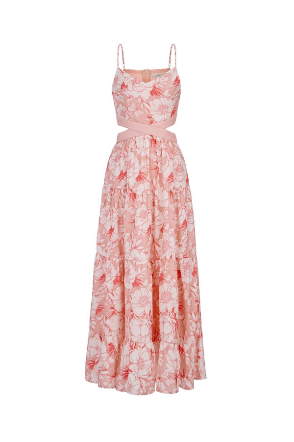 Scarlett Cut-Out Maxi Dress in French Rose Blooming Garden Print