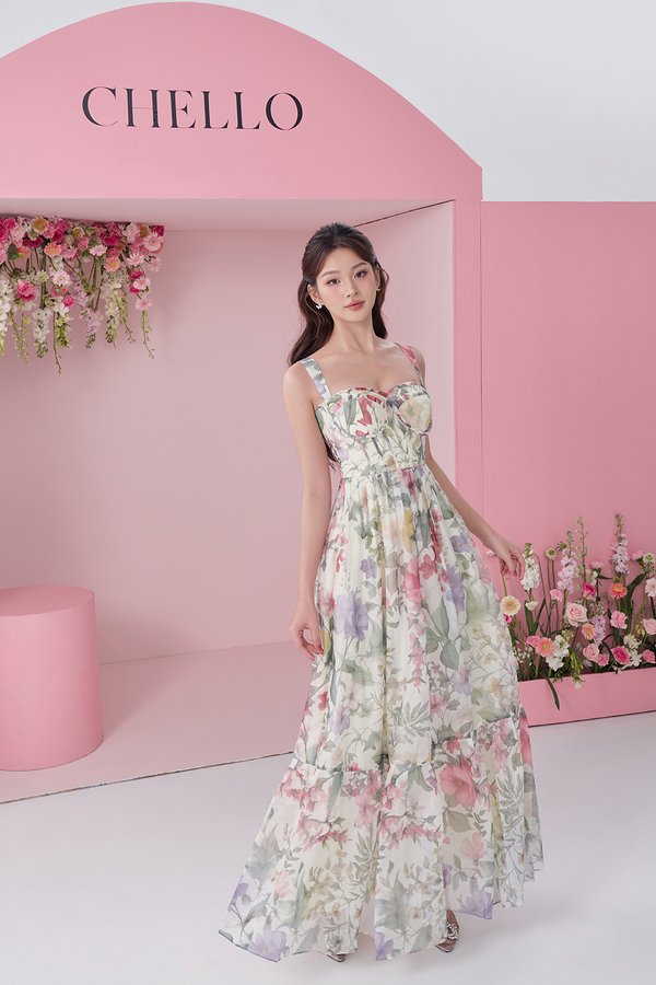 Teodora Corset Printed Maxi Dress in English Summer Garden