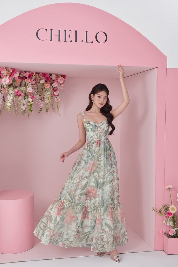 Teodora Corset Printed Maxi Dress in L'eden Floral 