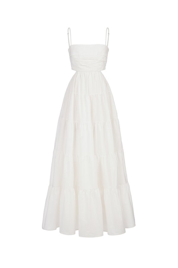 Xenia Pleated Cut-Out Maxi Dress in Iconic White