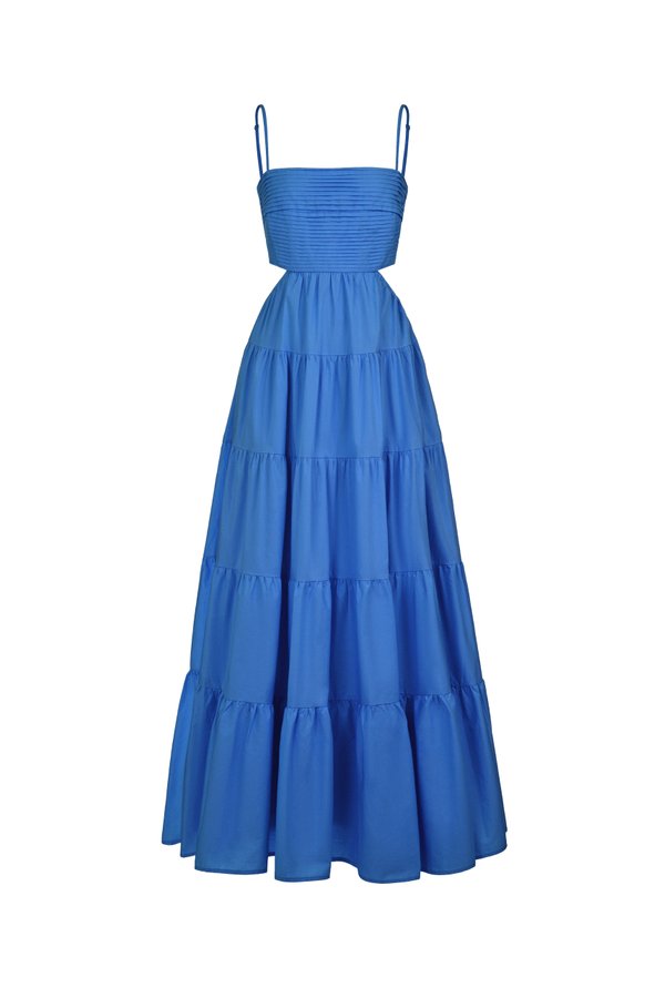Xenia Pleated Cut-Out Maxi Dress in Sapphire Blue
