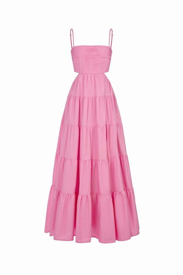 Xenia Pleated Cut-Out Maxi Dress in Taffy Pink