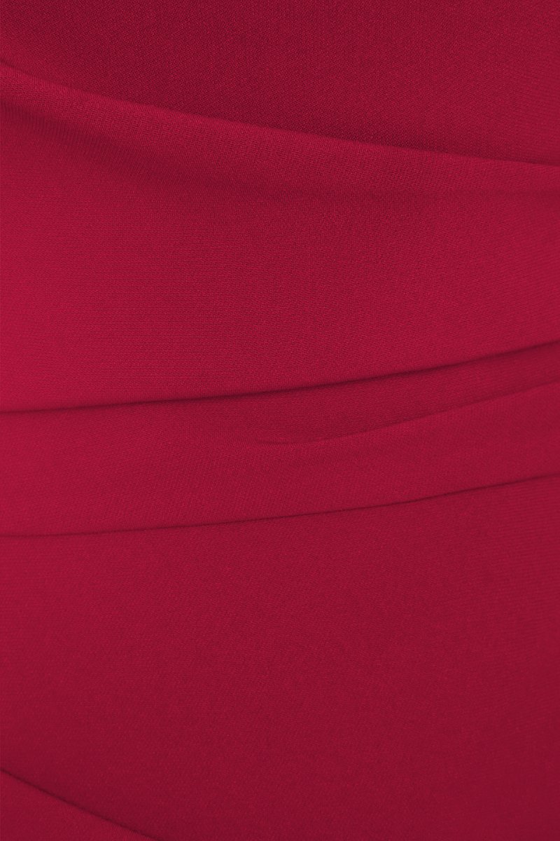 Joslyn Asymmetrical Puff Sleeves Pencil Dress in Ruby Red | Chello