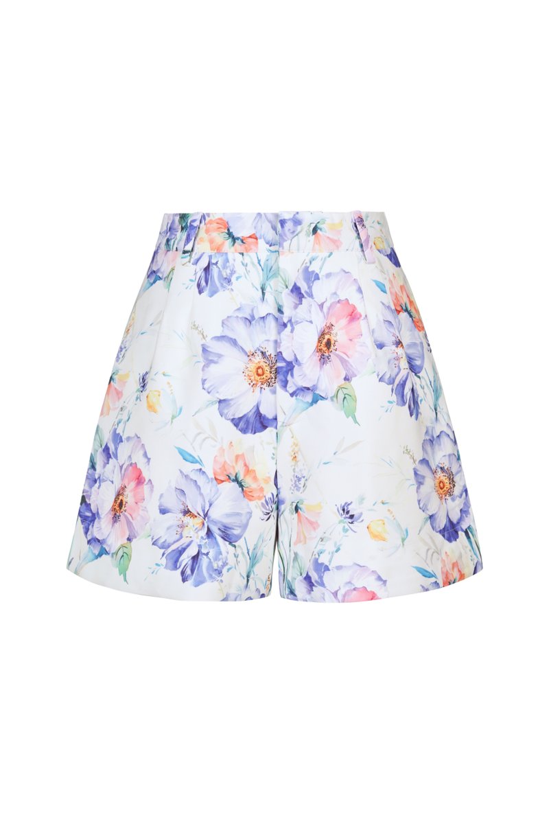 Kaelynn A-line Shorts in Blue Floral Painting | Chello