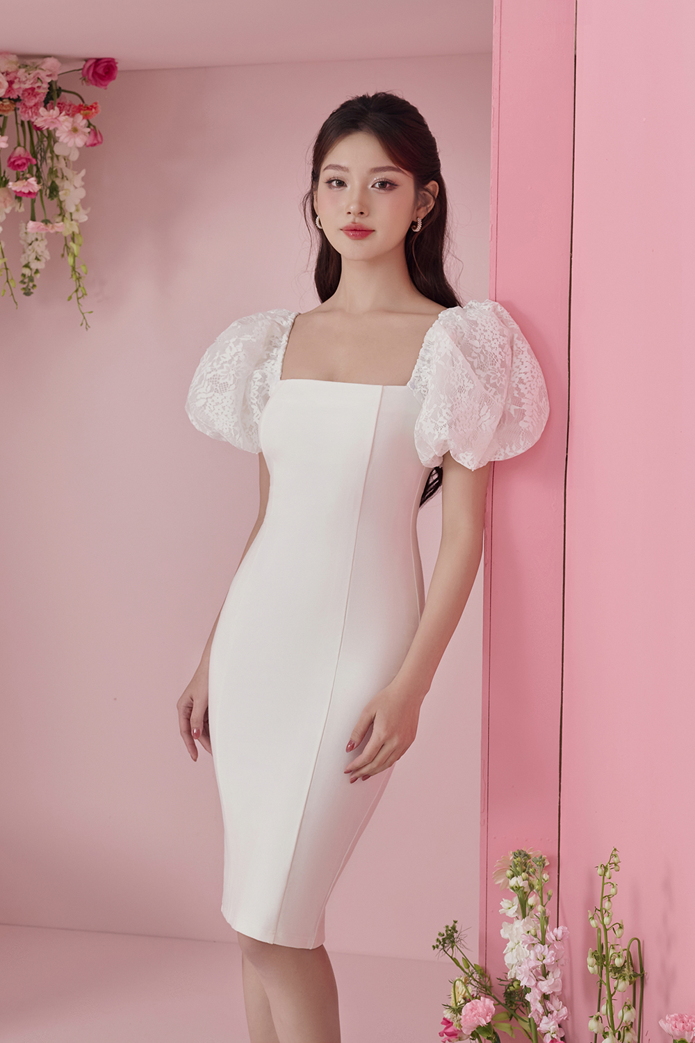 princess polly baby blue dress Burnout Puff Sleeve Bodycon Dress – LEGiT main image 0