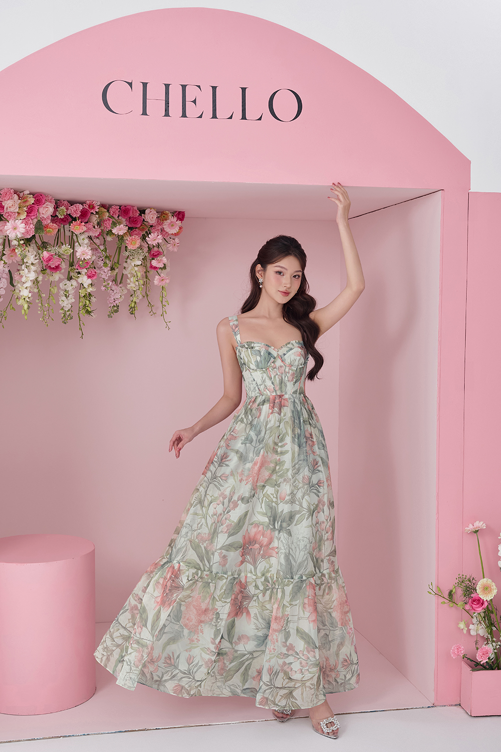 Teodora Corset Printed Maxi Dress in L eden Floral