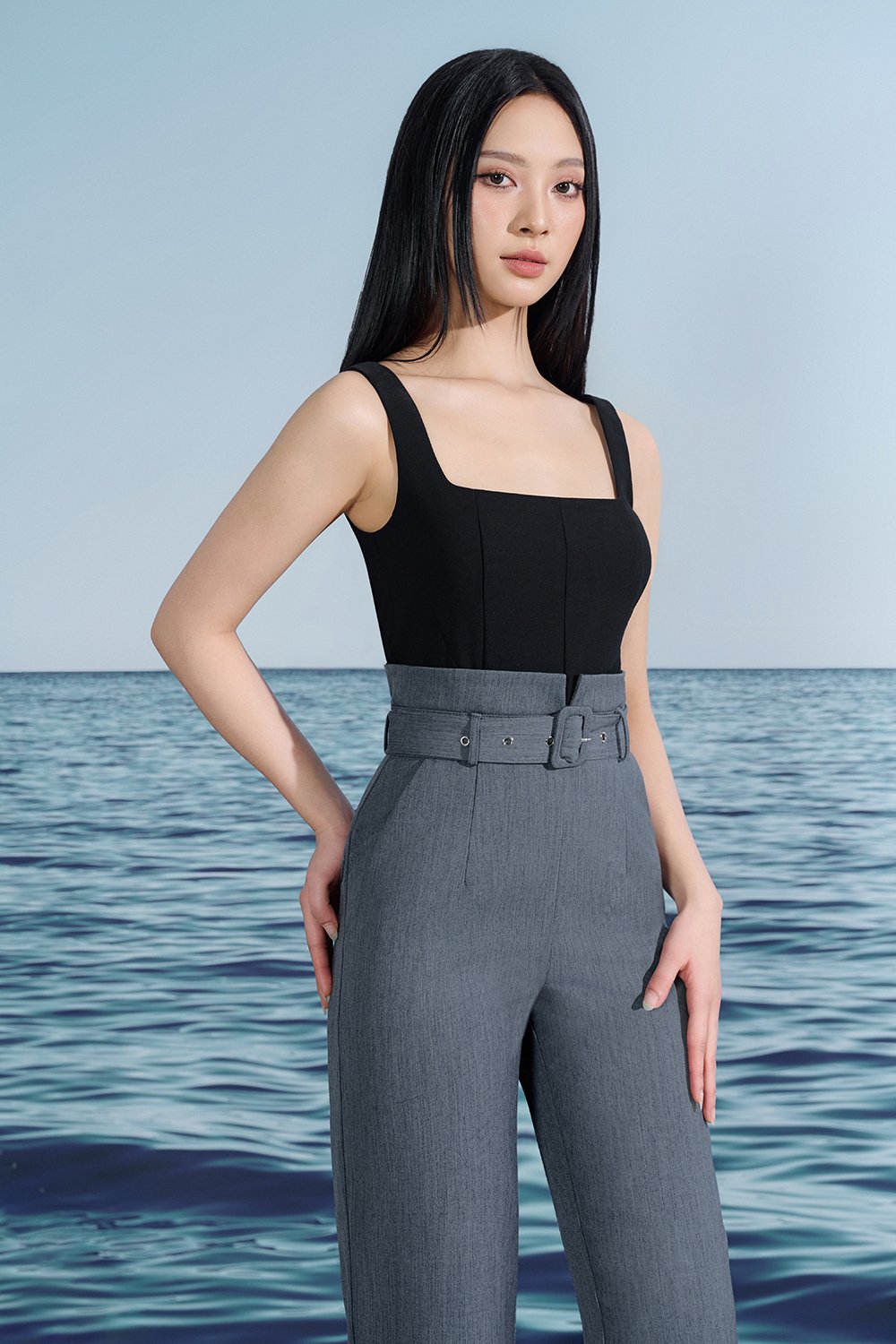 Althea Tapered Tailored Jumpsuit In Classic Black/Grey