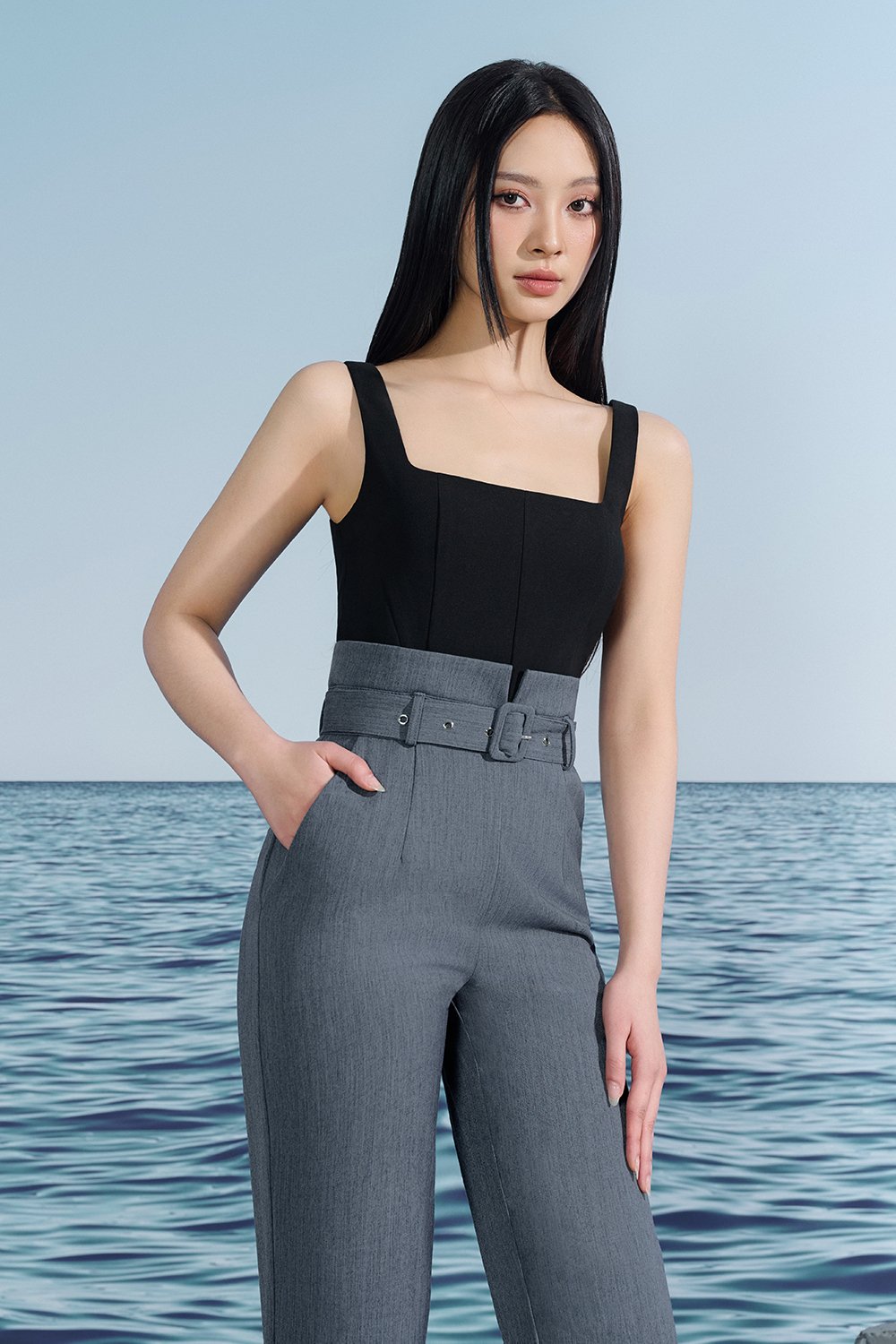 Althea Tapered Tailored Jumpsuit In Classic Black/Grey