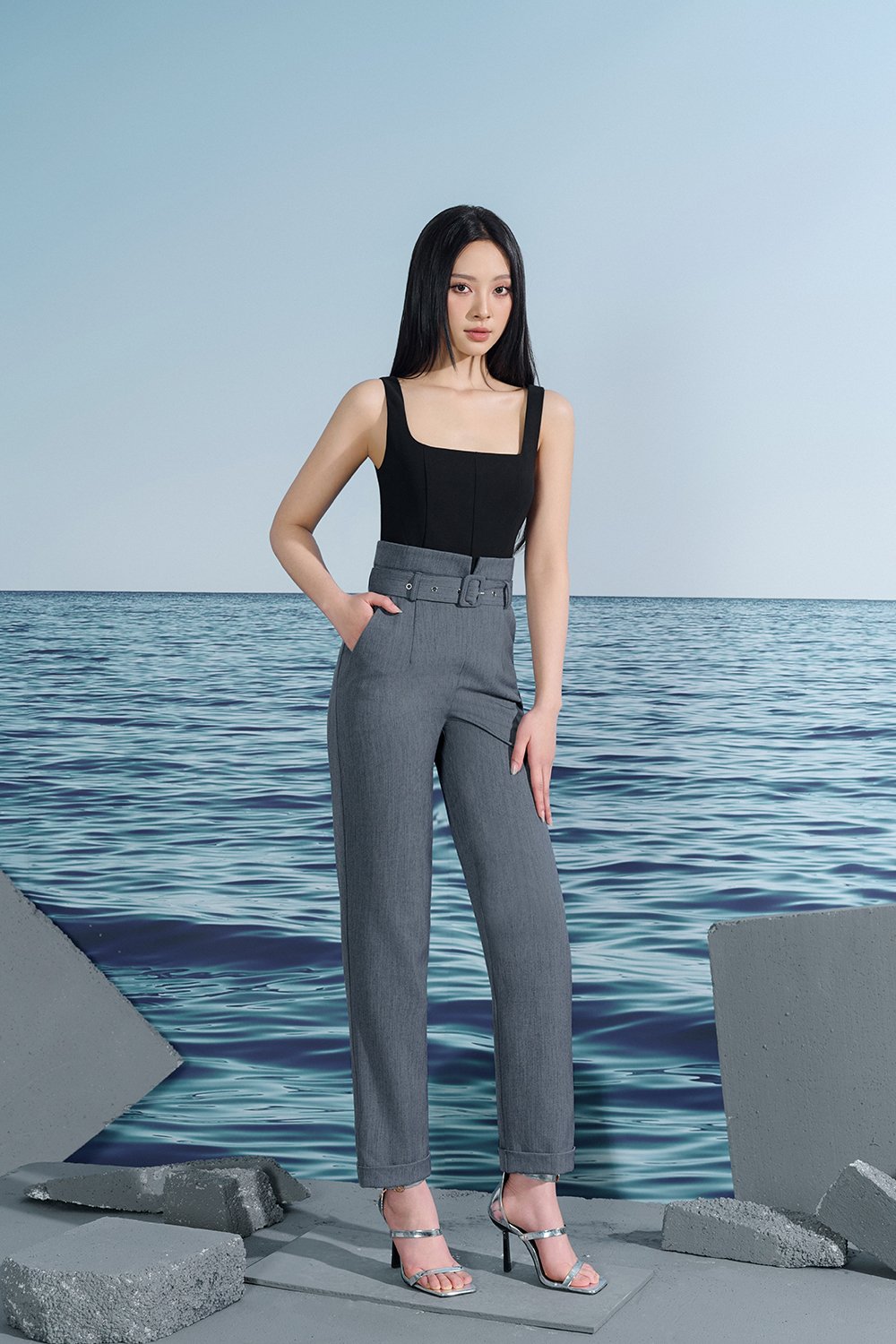 Althea Tapered Tailored Jumpsuit In Classic Black/Grey