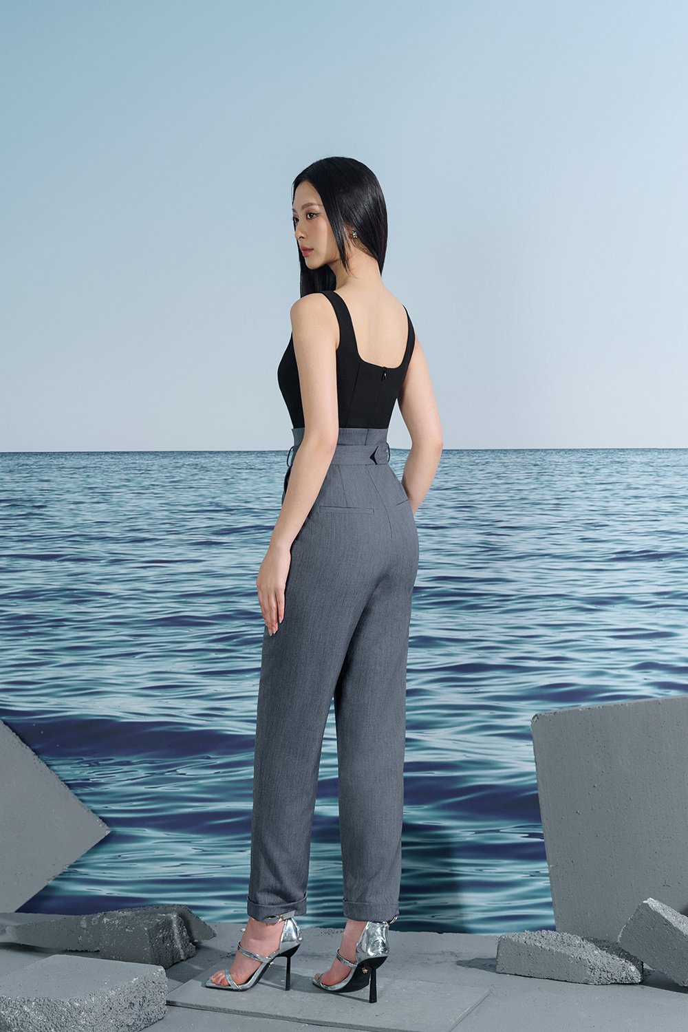 Althea Tapered Tailored Jumpsuit In Classic Black/Grey