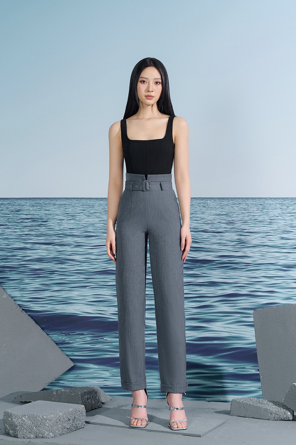 Althea Tapered Tailored Jumpsuit In Classic Black/Grey