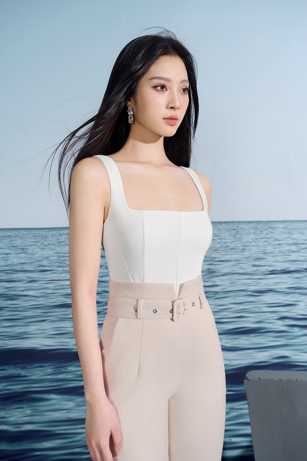 Althea Tapered Tailored Jumpsuit In Iconic White/Oat