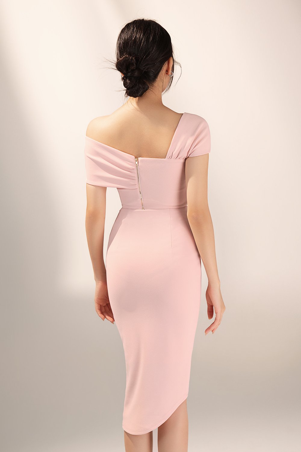 Arianna Side Ruches Wrap Pencil Skirt in Ballet Pink