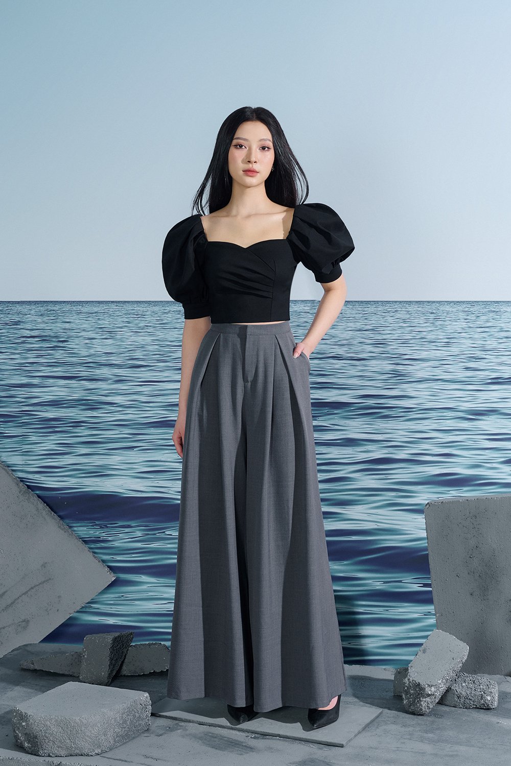 Audra Tailored Palazzo Pants In Asher Grey