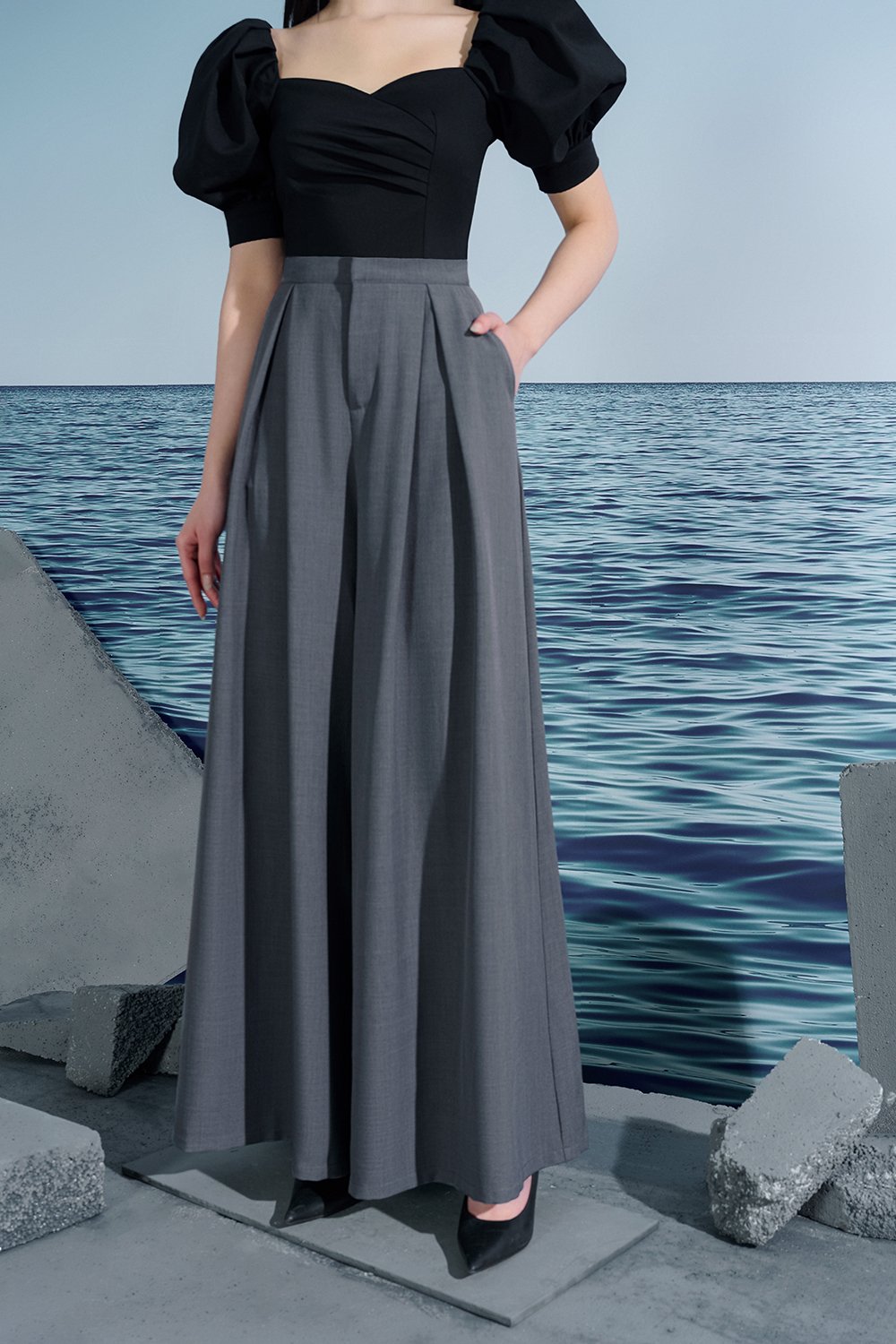 Audra Tailored Palazzo Pants In Asher Grey