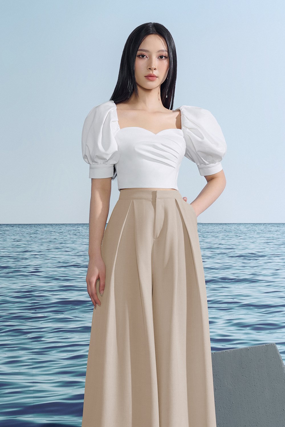 Audra Tailored Palazzo Pants In Tres Naturale