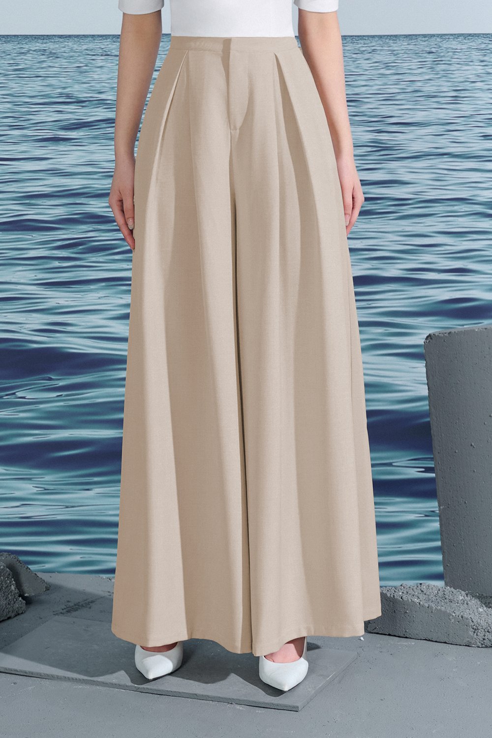 Audra Tailored Palazzo Pants In Tres Naturale