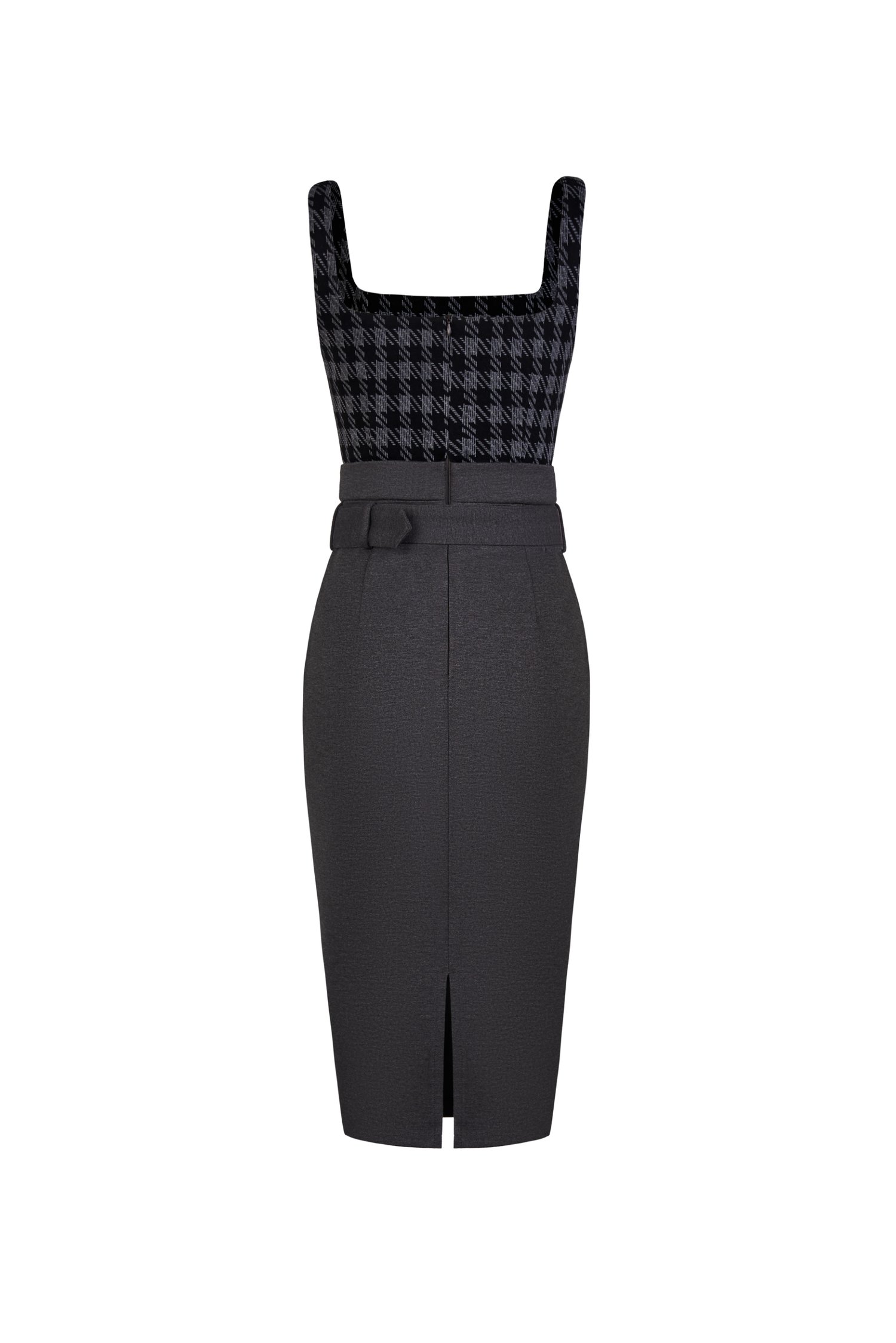 Everette Houndstooth Pencil Dress In Dark Grey