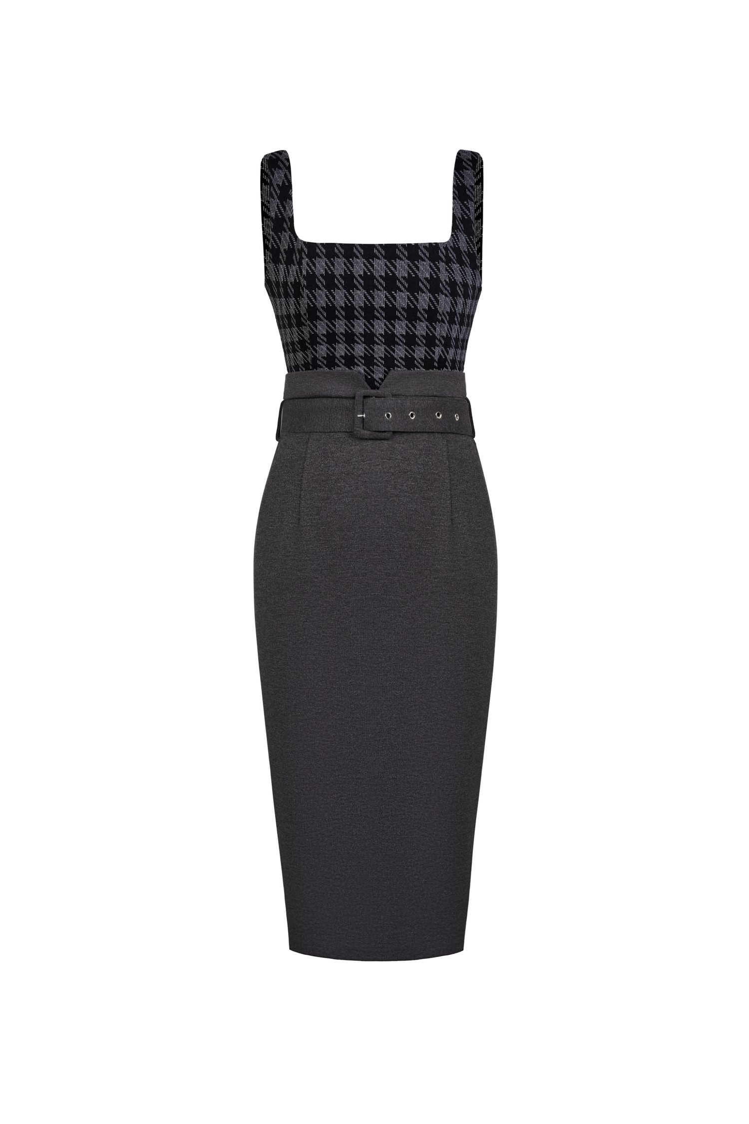Everette Houndstooth Pencil Dress In Dark Grey