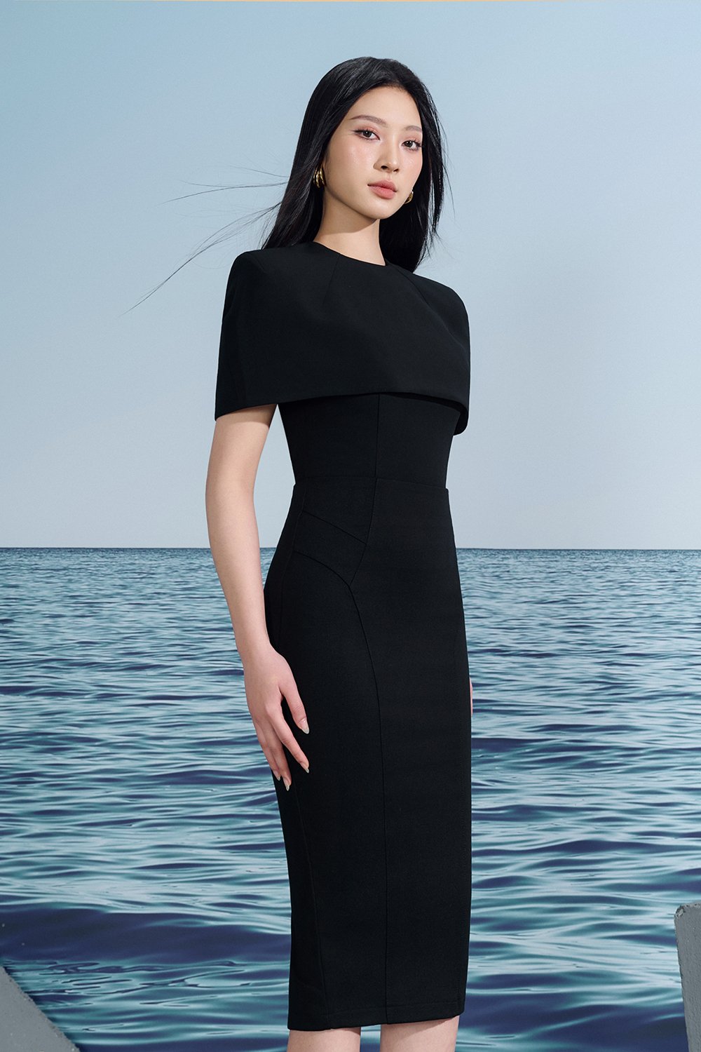 Gabriella Pencil Midi Skirt In Classic Black