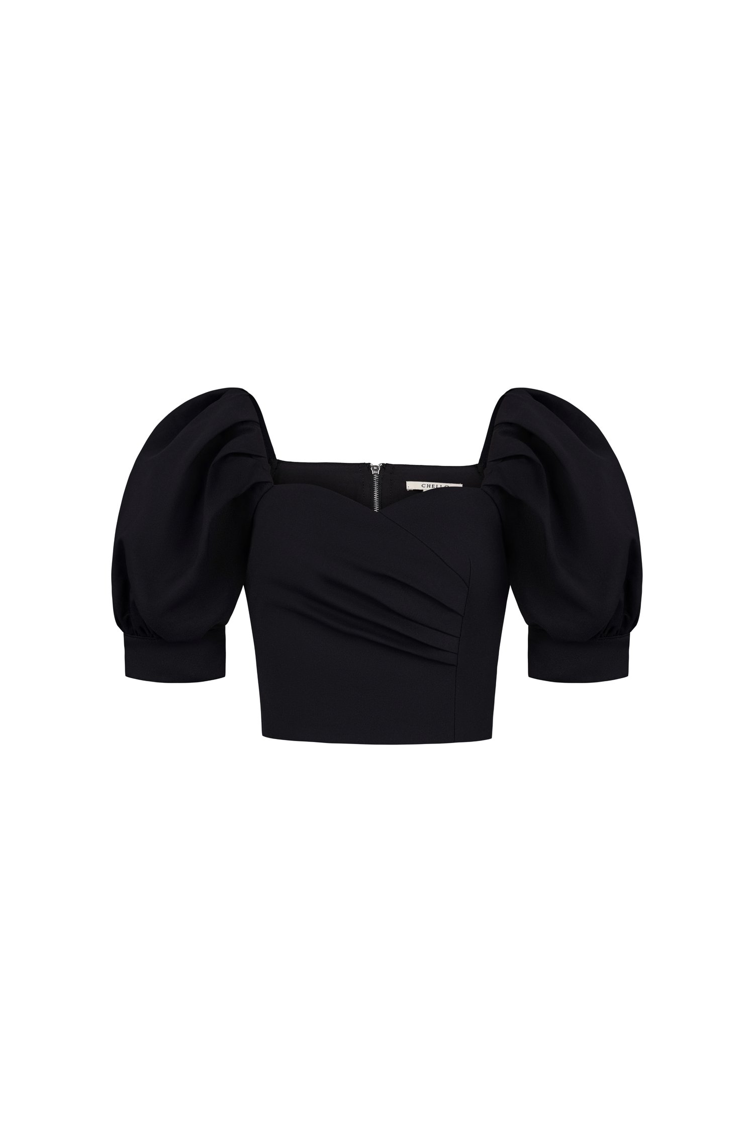 Hana Puff Sleeves Sweetheart Cropped Top In Classic Black