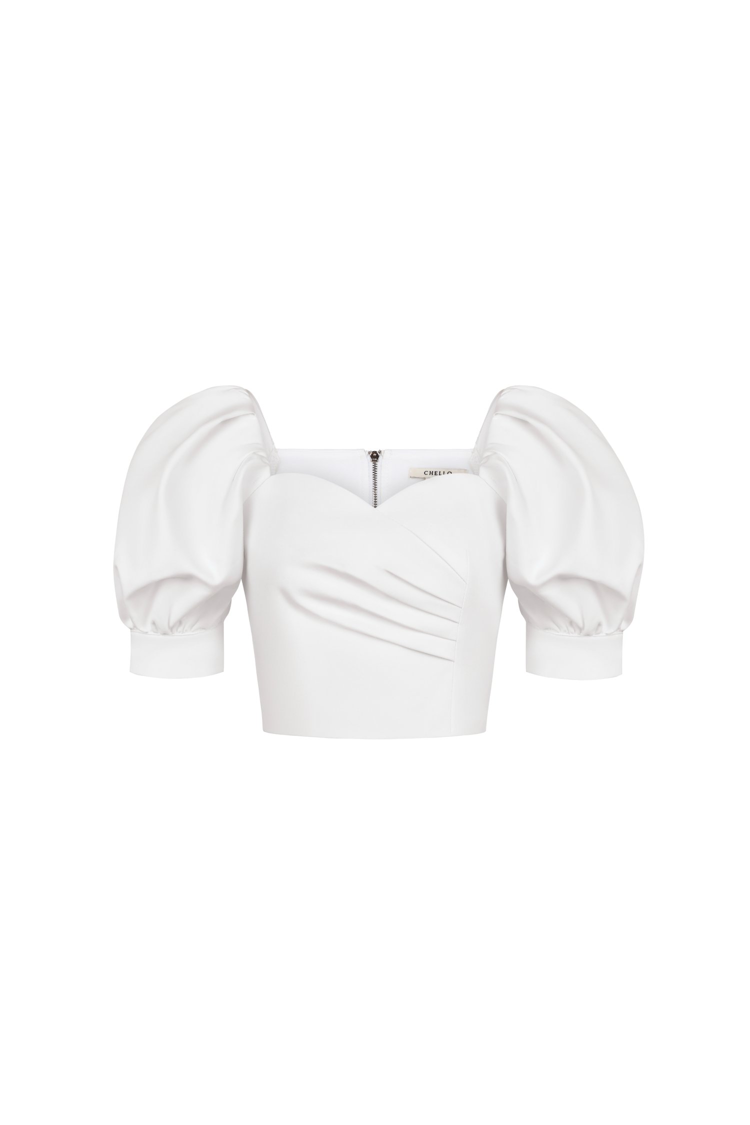 Hana Puff Sleeves Sweetheart Cropped Top In Iconic White