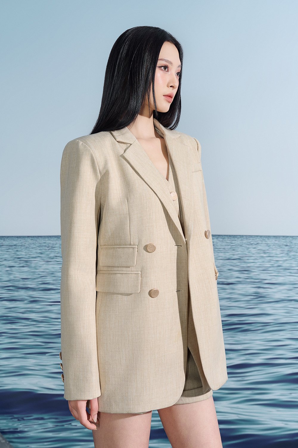 Harper Oversized Tailored Blazer In French Cream