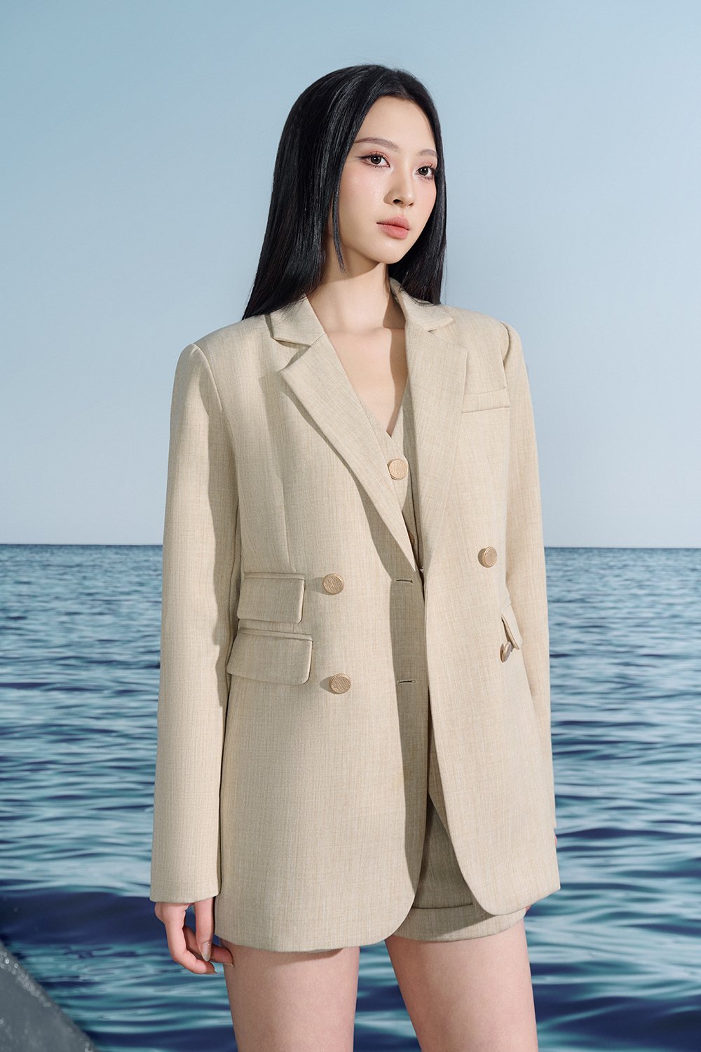 Harper Oversized Tailored Blazer In French Cream