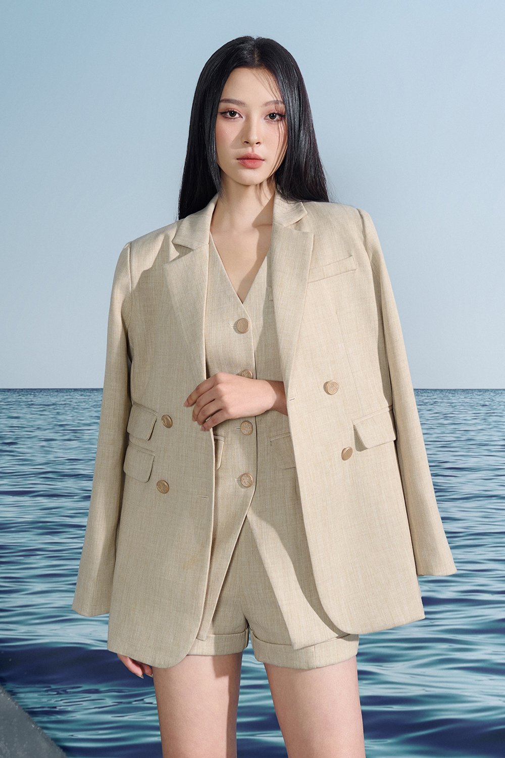 Harper Oversized Tailored Blazer In French Cream