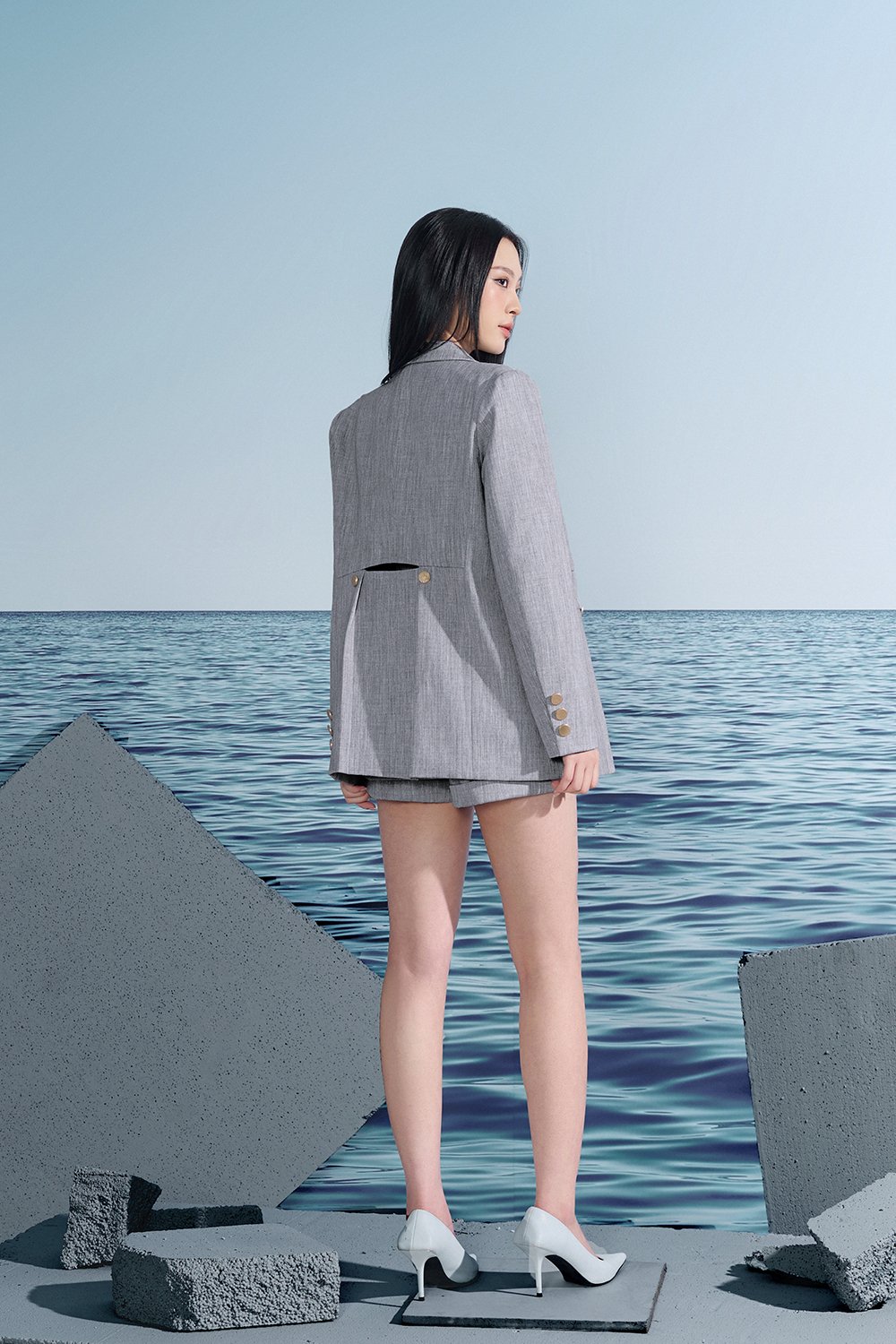 Harper Oversized Tailored Blazer In French Grey