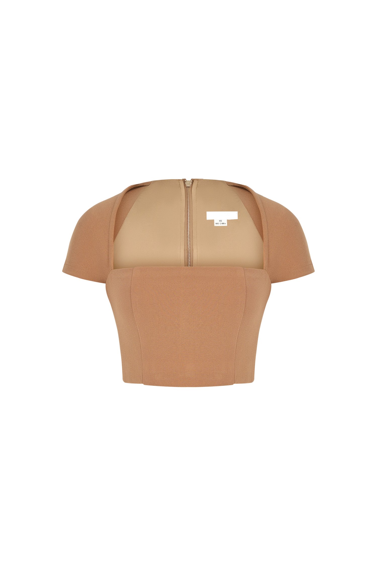 Nessa Padded Cap Sleeves Cropped Top in Latte