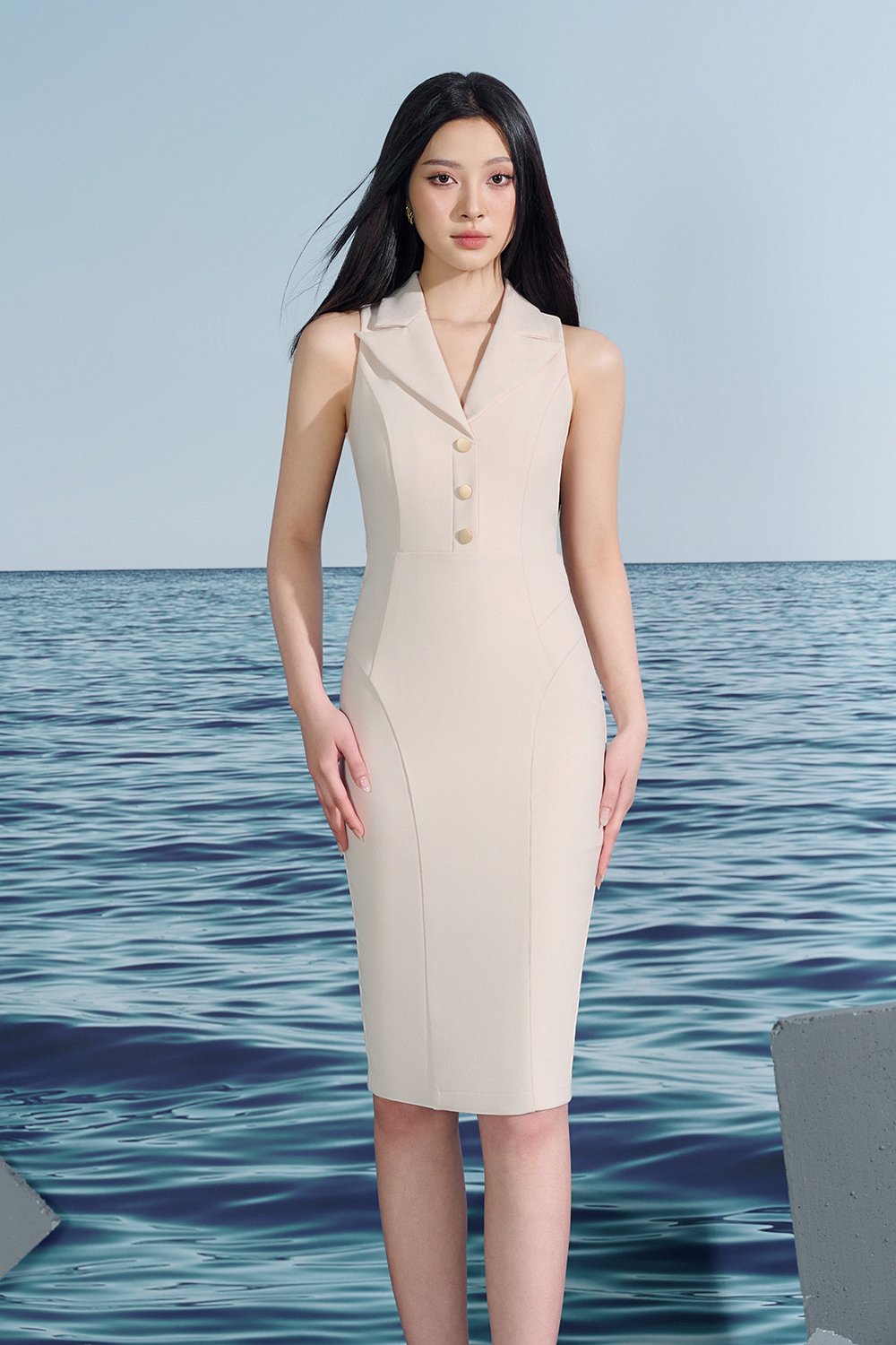 Penelope Tailored Pencil Dress In Magnolia Cream