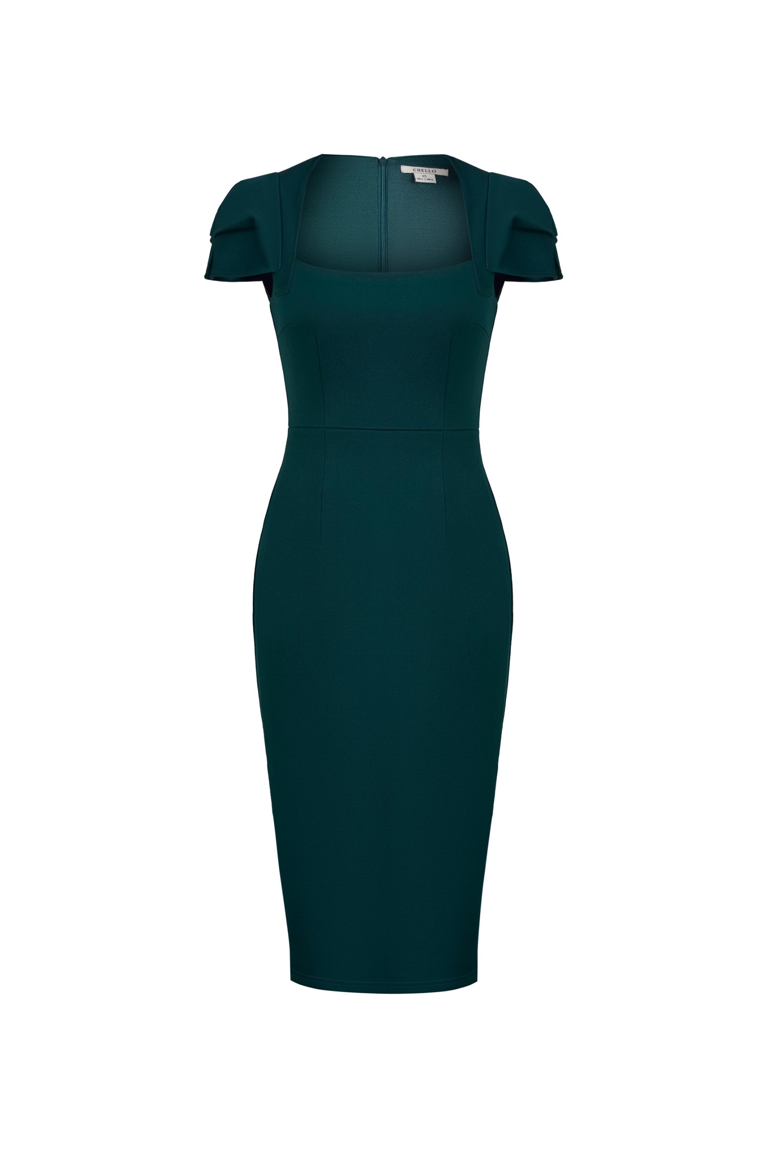 Phoebe Cap Sleeves Pencil Dress In Forest Green