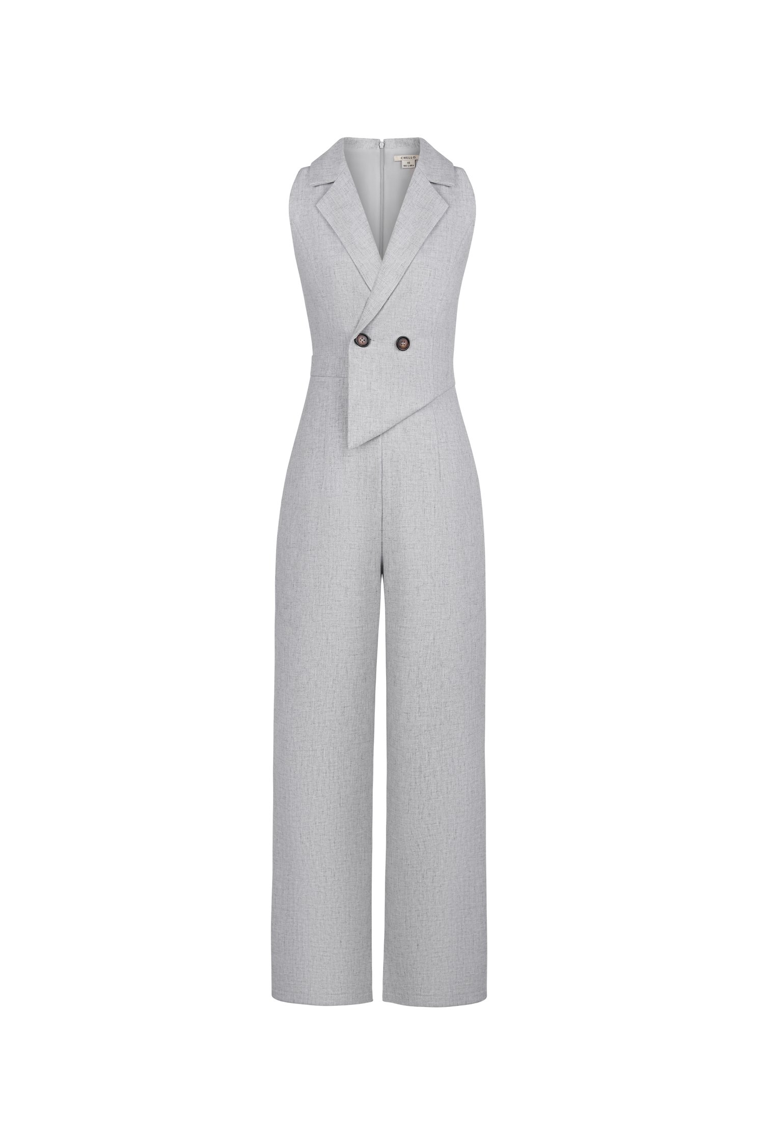Solene Asymmetrical Tailored Jumpsuit In Light Grey/White