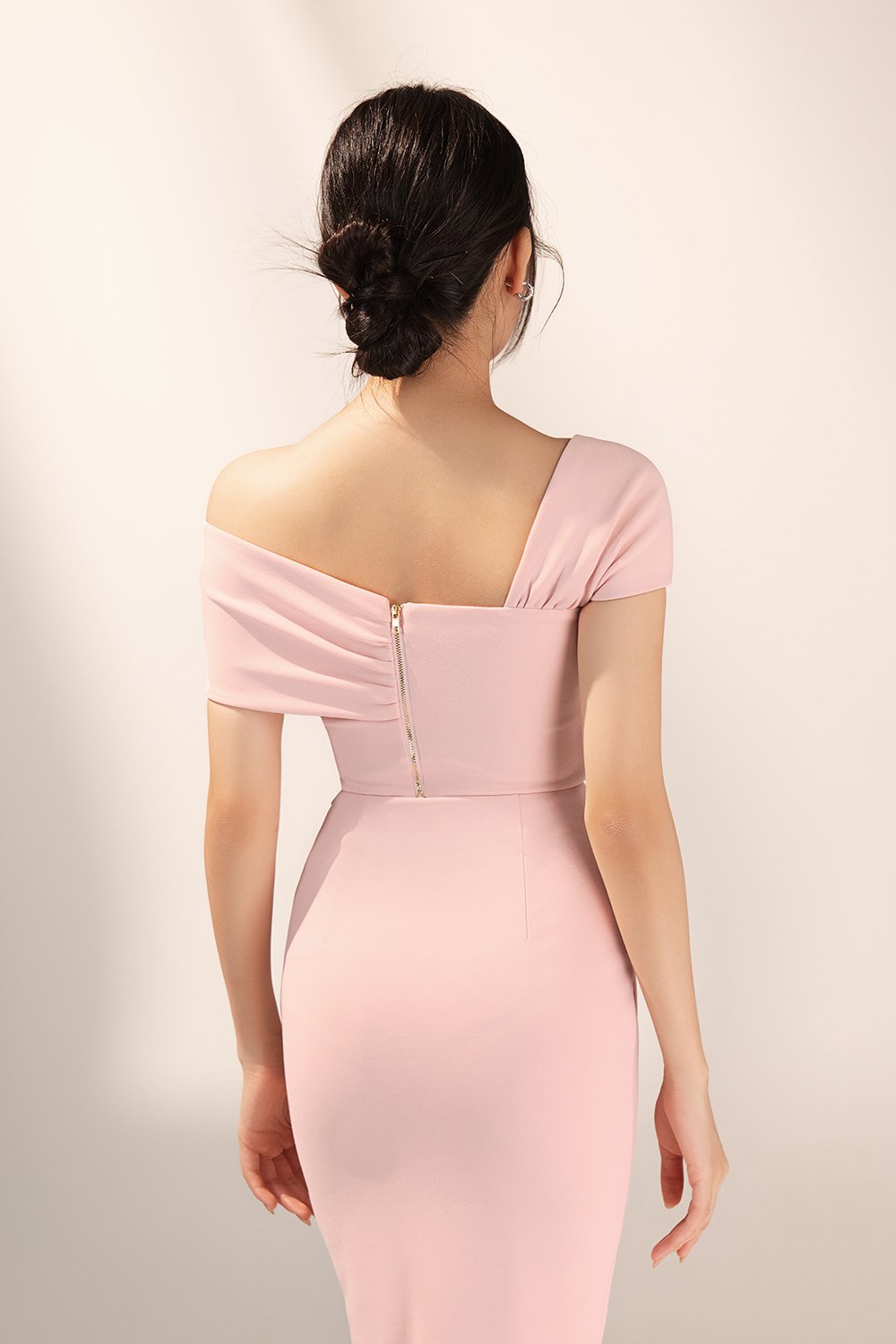 Tiana Padded Asymmetrical Cropped Top in Ballet Pink