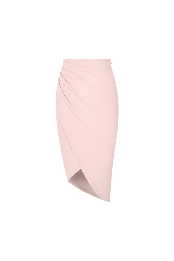 Arianna Side Ruches Wrap Pencil Skirt in Ballet Pink