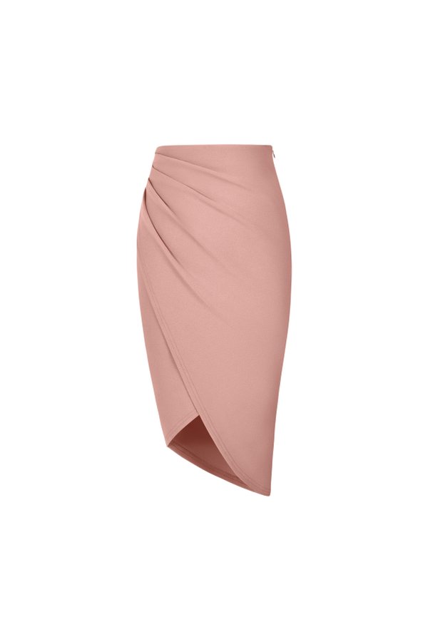 Arianna Side Ruches Wrap Pencil Skirt in Dusty Rose