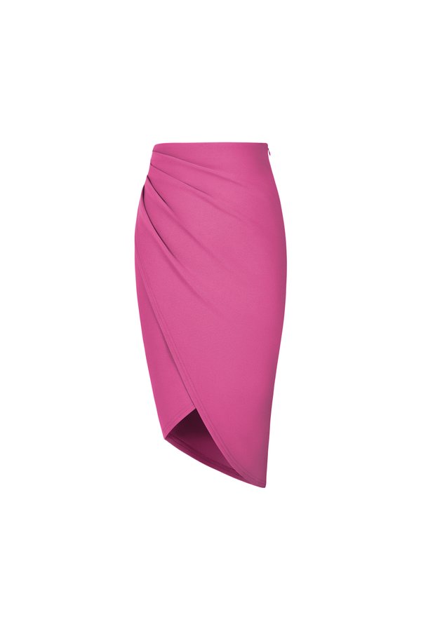 Arianna Side Ruches Wrap Pencil Skirt in Hot Pink