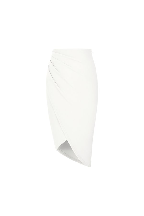Arianna Side Ruches Wrap Pencil Skirt in Iconic White