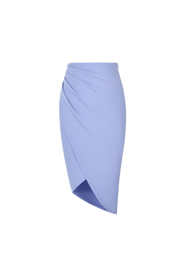 Arianna Side Ruches Wrap Pencil Skirt in Periwinkle Blue