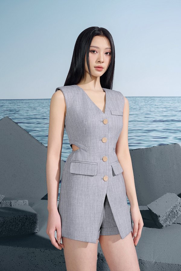 Harper Tailored Vest Top In French Grey