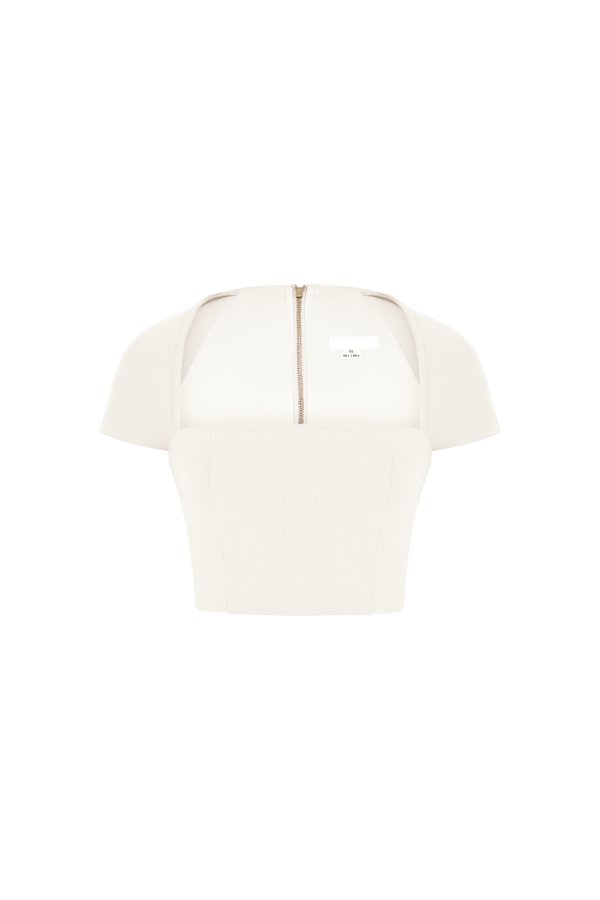 Nessa Padded Cap Sleeves Cropped Top in Ivory
