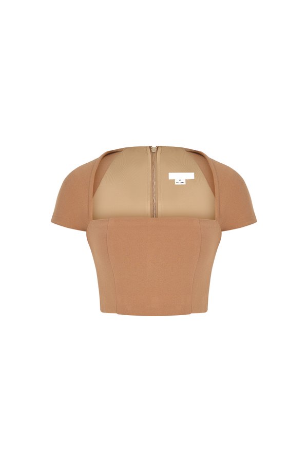 Nessa Padded Cap Sleeves Cropped Top in Latte